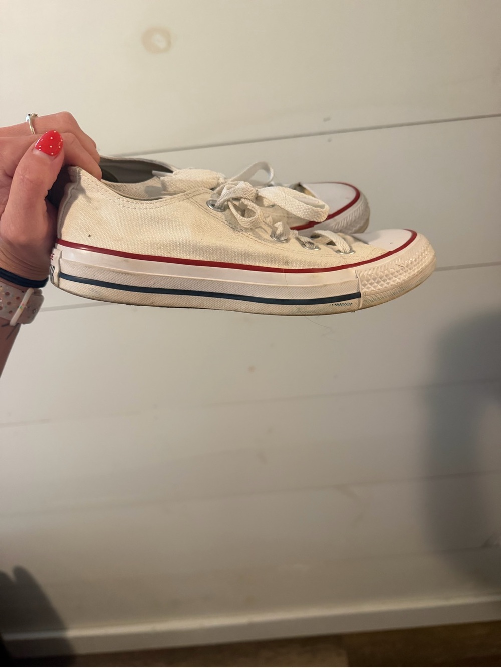 Converse Classic Low Top Canvas Sneakers in White with Red Trim - Picture 2 of 4